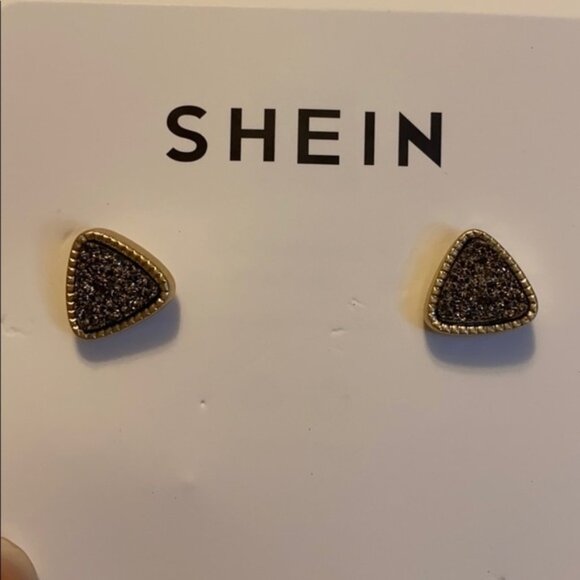 Natural Stone Triangle Earrings Grey - Picture 1 of 2